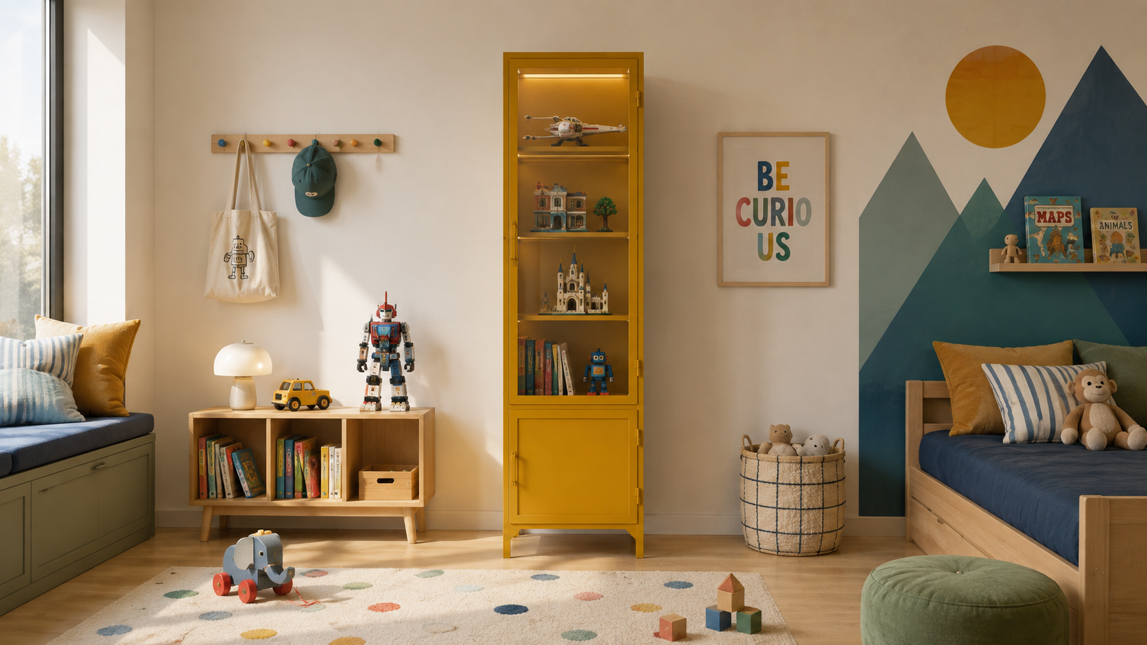 Liviel metal cabinet in a colourful children's room