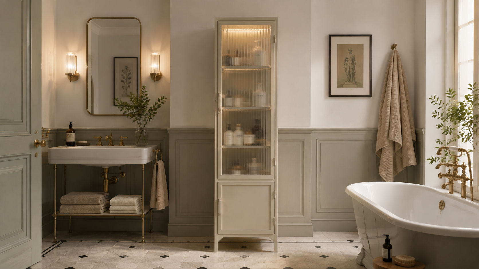 Liviel metal cabinet in an elegant bathroom