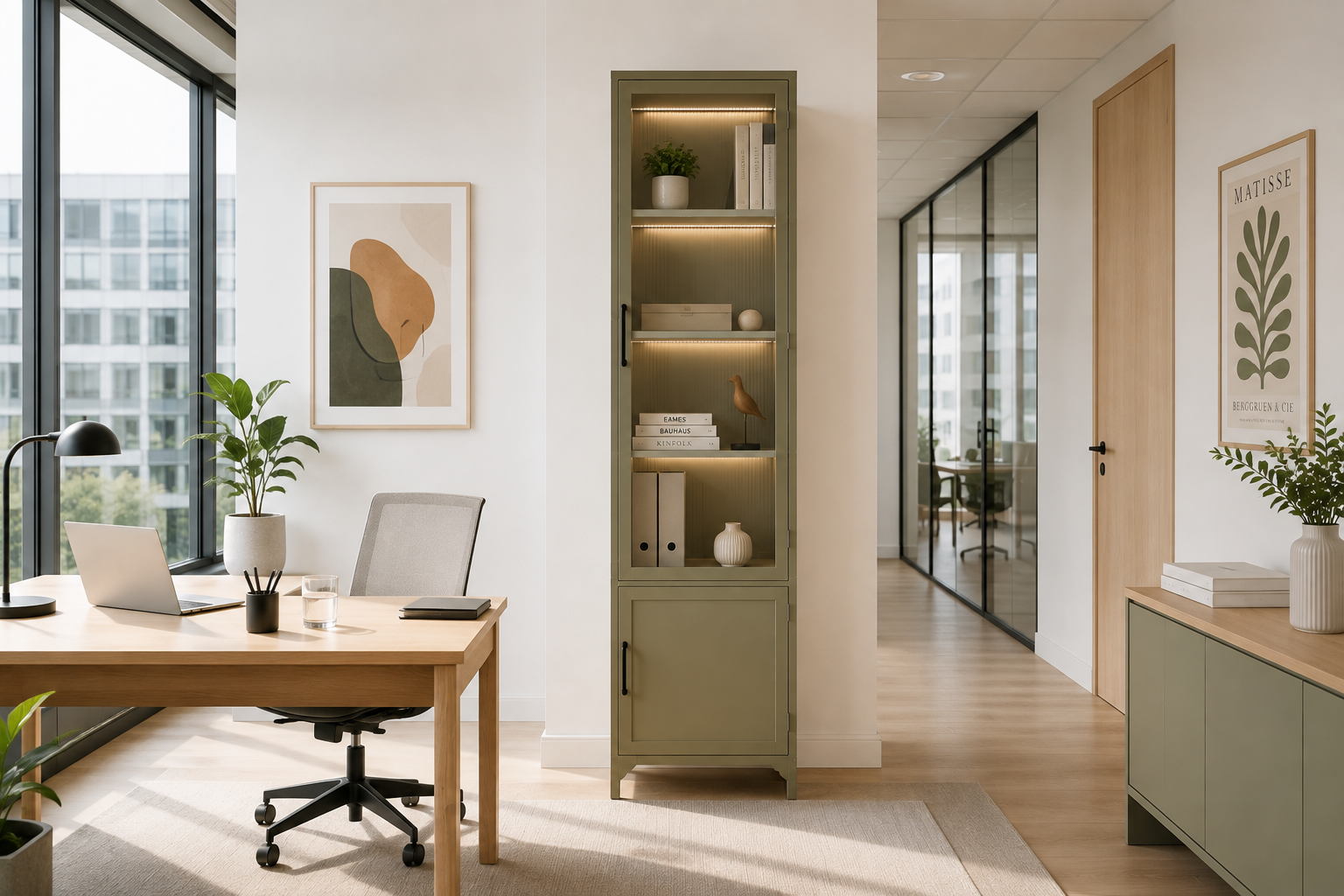 Liviel metal cabinet in a bright contemporary office