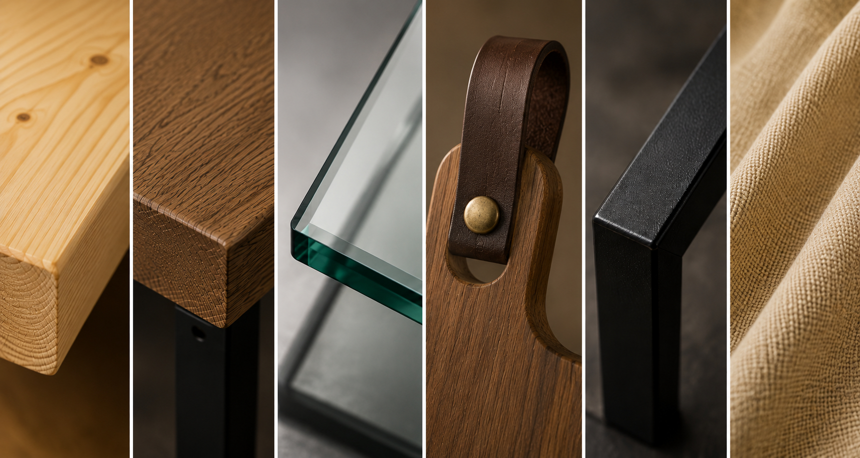 Pine, oak, glass, leather, metal, hemp and other materials used in Liviel furniture manufacturing